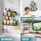 TAILI Shower Caddy Suction Cup 2 Pack with Hooks & Soap Holder, No Drilling Bathroom Organizer with Large Capacity, Heavy Duty Shower Organizer for Bathroom,Metal Storage Basket-Brown - style: 2 × Brown