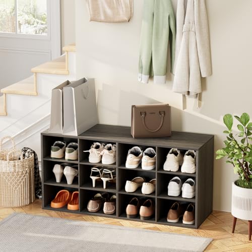 Aenuert 12-Cubby Shoe Rack, 3-Tier Wood Shoe Organizer, Multifunctional Shoe Organizer Bench for Entryway, Mudroom, Hallway, Closet,36.22 * 11.81 * 17.72 Inch,Black - color: Black, size: 12-cube 3-tier