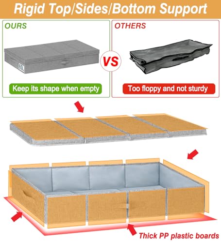 punemi Extra Large Under Bed Storage 65L, 42*16.5*5.8 in Tall underbed storage containers with Lids, Sturdy Closet Organizers and Storage Bins Bags for Blankets Comforter Sweaters Wrapping Paper 2PACK - color: 65L-Grey-2pack, size: 6 inch Tall