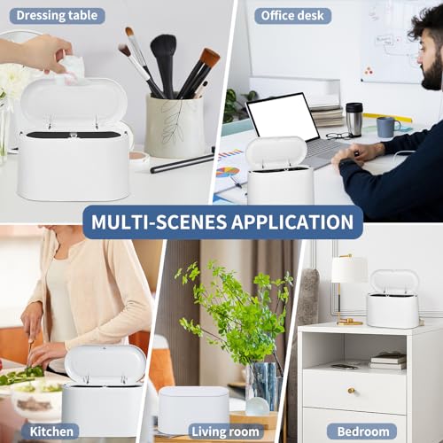 LTWQLing Mini Trash Can with Lid - Removable Small Garbage Can, Tiny Plastic Trash Bin, Pop Up Countertop Wastebasket, Counter Garbage Lint Bin for Bathroom,Office,Kitchen,Desk,Coffee Table(White) - color: White