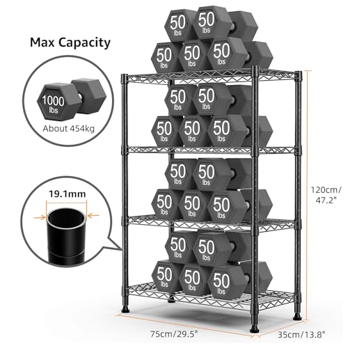 M MZG 1000 lbs Storage Shelving Steel Heavy Duty 4-Tier Utility Shelving Unit Steel Organizer Wire Rack for Home,Kitchen,Office (13.7" D x 29.5" W x 47.2" H) - color: Black, size: 4 Tier 13.7" D x 29.5" W x 47.2" H