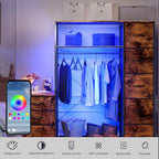 Garment Rack with Drawers, Freestanding Closet Organizer with Shelves, 55W*57.08H Heavy Duty Clothes Rack with Hanging Rod, Clothing Wardrobe Closet for Bedroom, Living Room, Entryway, Laundry Room - color: Coffee