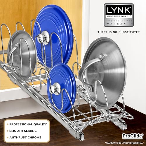LYNK PROFESSIONAL® Pull Out Pot and Pan Lid Organizer Under Cabinet - Lifetime Ltd. Warranty – Cookie Sheet Organizer for Cabinet – Narrow Slide Out Baking Sheet Organizer Drawer – 7.25W x 21D, Chrome - size: 7.25W x 21D x 9H inches