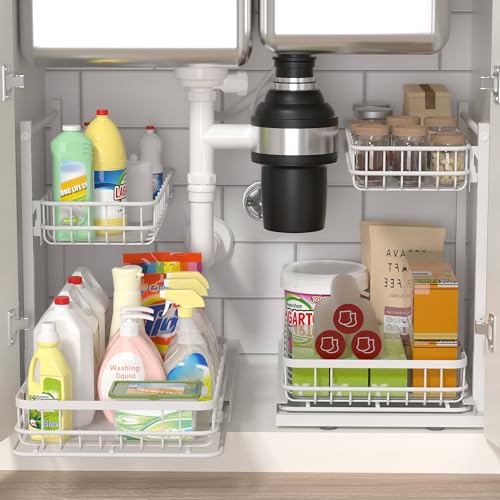 Under Sink Organizer, Adjustable Height Pull-Out Kitchen Storage Organization,15.8" x 11.8" x 16.5", 2-Tier Kitchen Shelf, Bathroom Drawer Organizer, 2 Pack|White - color: White, size: B 2 Pack