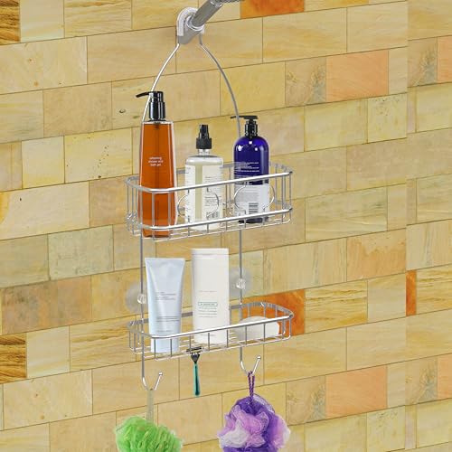 Simple Houseware Bathroom Hanging Shower Head Caddy Organizer, Chrome (22 x 10.2 x 4.2 inches) - color: Chrome, size: Medium