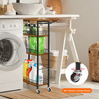YBING Slim Storage Cart 4 Tier Narrow Kitchen Rolling Cart with Wooden Tabletop Mobile Utility Stand on Wheels for Bathroom Laundry Narrow Places Rustic Brown 16.5''L X 7.3''W X 34.6''H - color: Browm