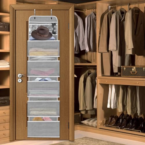 Sturdiness Over The Door Organizer, 6 Tiers Anti Tilt Hanging Behind Door Storage, Heavy-Duty Reinforced Mesh Rack Holds 44lb for Bathroom,Pantry, Nursery,Closet, Shoes, Towels,Grey - color: Grey, size: 6 shelf
