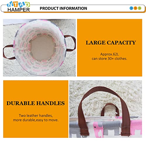 NTAOHAMPER Laundry Basket,Waterproof Hamper,Clothes Hampers for Nursery,Gift Basket,Room Decor,Collapsible Storage Basket (Pink Elephant) - color: Pink Elephant