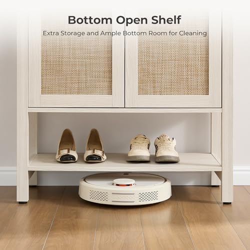 SICOTAS Shoe Cabinet with Storage - 3 Pieces Farmhouse Shoe Organizer with Rattan Doors & Shelves, 5 Tier Free Standing Shoe Rack Storage Cabinet for Entryway, Living Room, Closet (White Cream Oak) - color: White Cream Oak, size: 3 Pieces