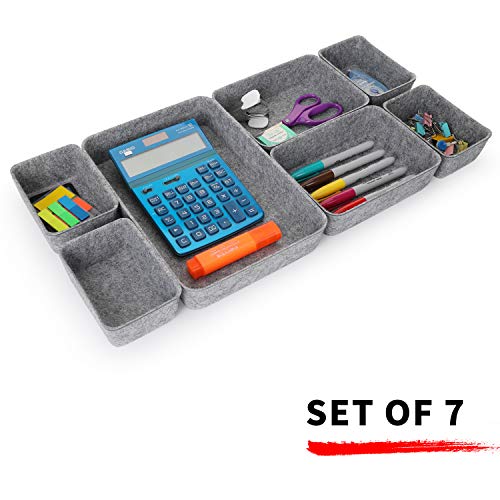Welaxy Office drawer organizers trays felt storage bin organize dividers Box Dorm Home for stationery craft junk sorting 7-piece sleek minimalist lifestyle (gray) - color: gray