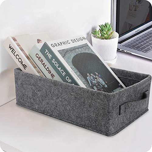 Small Storage Basket Modern Storage Baskets Felt Collapsible Baskets Storage Bins for Cellphone Earphone Chargers Cables Make Up Hair Supplies Fabric Drawers Storage Basket Cute Bin - color: light gray felt handles, size: 11.4 x 7.1 x 3.9 Inch (Pack of 1)
