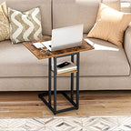 HOOBRO Foldable End Table, C Shaped Side Table with Storage Shelf, Small Snack Table Suitable for Living Room Bedroom Small Spaces, Easy Assembly, Rustic Brown BF29SF01 - color: Rustic Brown + Black