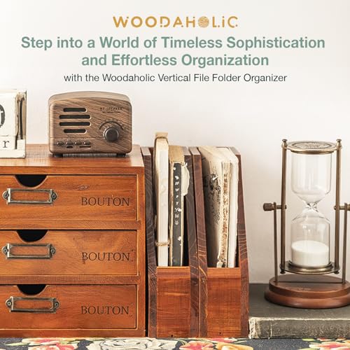 Small Wooden Vertical Magazine Holder - File Organizer for Desk - Upright Paper Organizer, File Holder, Desktop Shelf Bookends - Desktop Organizer for Magazines, Papers, Folders for Documents (1-Pack)