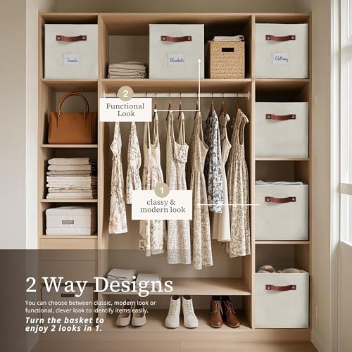 DECOMOMO Storage Bins, Cube Storage Bin with Labels, Fabric Storage Cubes for Shelves (10.5" x 11" / 6pcs, Beige) - color: Beige, size: Cube 11" / 6pcs