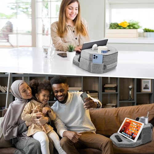 TabCouchCaddy - Couch Cup Holder Tray Pillow - Bed, Couch Caddy, Sofa, RV & Car - Holds Drinks, Snacks, Remotes, Phones, Kindle, Tablet | Bed Cup Holder (Grey) - color: Grey