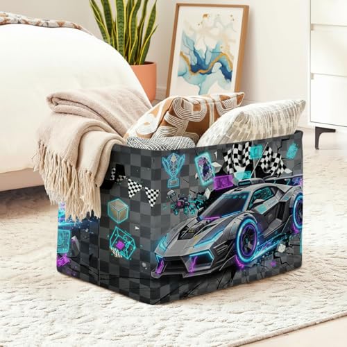 56L Cyberpunk Car Laundry Basket Clothes Hamper with Handles,Foldable Blanket Storage Large Laundry Hamper with Waterproof PE,Toy Storage Bin Organizer,Cube Clothes Organizer,Home Decor - color: Cyberpunk Car