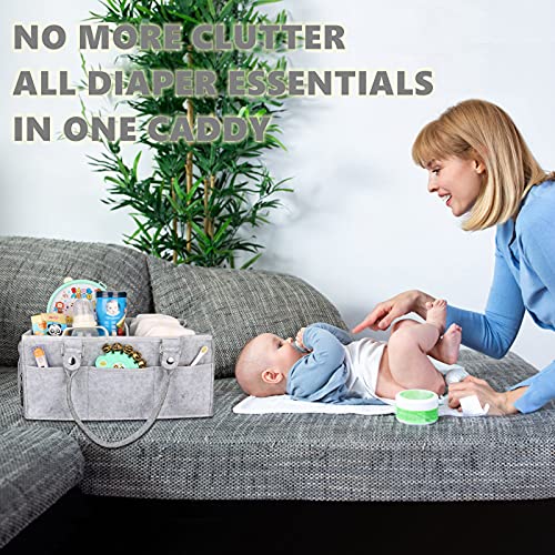 XUANGUO Baby Diaper Caddy Organizer with Handle - Gender Neutral Nursery Storage Bin Basket - Portable Tote Bag - Car Organizer - Newborn Essentials - Grey - color: grey