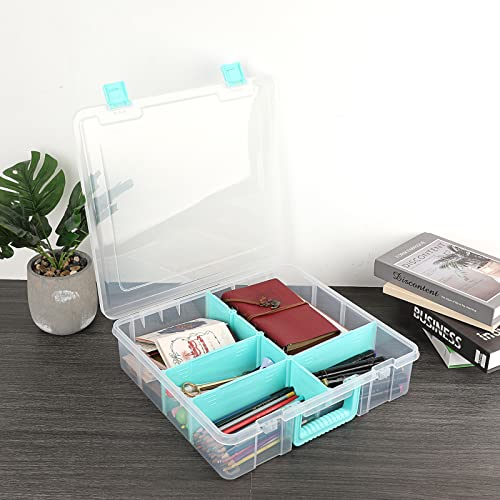 BTSKY Clear Plastic Dividing Storage Box with 8 Compartments Adjustable Storage Bin with Lid Portable Craft Storage Container Multipurpose Sewing Box Art Supply Organizer, 15.1x13.9x3.5 Inches - size: 15.1x13.9x3.5 Inches-Clear