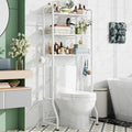 Simple Trending Over The Toilet Storage Rack, Metal 3 Tier Bathroom Organizer Shelf with Paper Holder and 3 Hooks, Freestanding Shelf Space Saver Above Toilet, White - style: 3 Tier White