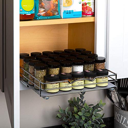 Pull-Out Cabinet Spice Rack Organizer - Slim Slide-Out Storage for Spices, Bottles & Jars, Premium Heavy-Duty Steel, Easy Install for Narrow Kitchen Cabinets - 12 ⅜ W x 10 ⅜ D x 2 ¾ H, Chrome - size: 12 Inch - Single