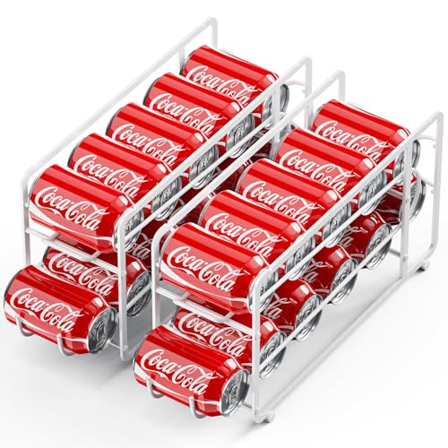 Canyave Soda Can Organizer Storage Rack, 2 Pack Stackable Beverage Soda Can Dispenser Organizer Holder for Refrigerator, Cabinet, Pantry (White) - color: White