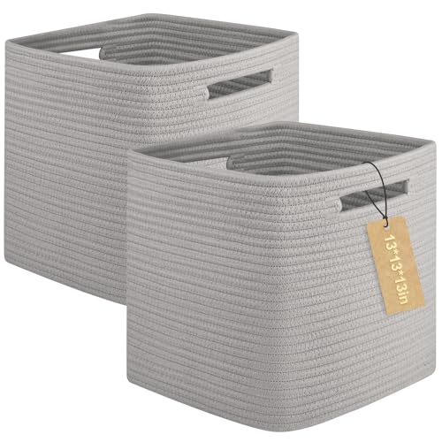 OIAHOMY Storage Cubes, 13 Inch Cube Storage Organizer, Collapsible Storage Bins, Baskets for Organizing, Storage Bins for Shelves-Grey, 2-PACK - color: Grey, size: 2Pcs-13*13*13inch
