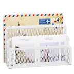 Marbrasse Mail Organizer for Desk, 3-Slot Mesh Metal Mail Holder countertop, Letter Holder, Office Desktop Envelope and Document Storage Rack (White) - color: White