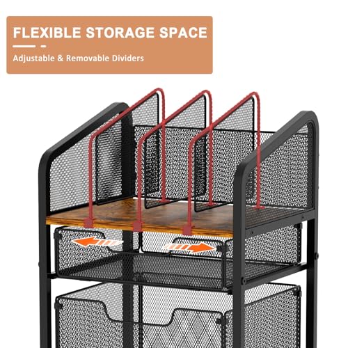 Tiaoheka Rolling File Cabinet with Adjustable Dividers, Mobile Filing Cabinet with 2 Storage Drawers on Lockable Wheels, Hanging File Organizer Beside Under Desk for Office, Home（Patent Pending） - color: Black, size: Large - File Cabinet