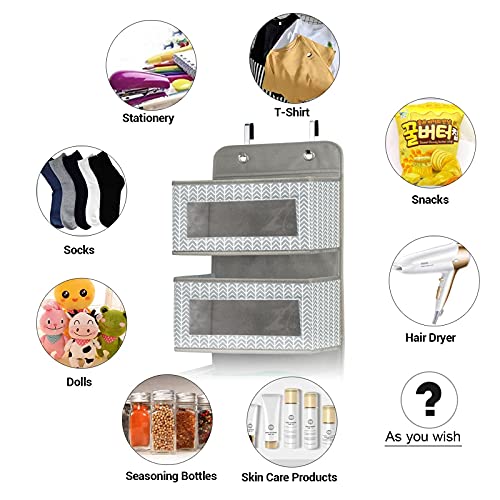 Over the Door Hanging Organizer with 5 Large Pockets - Wall Mount Pantry Storage with Clear PVC Window & 2 Big Metal Hooks for Closet,Bathroom,Nursery,Bedroom,Dorm,Baby Diapers,Kids Toys (Gray) - color: Branch Pattern Grey
