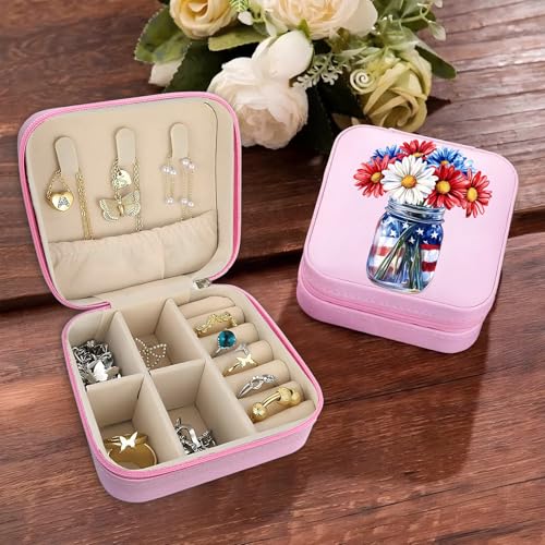 Flower Pattern Portable Print Jewelry Box, 1pcs Pink Compact Jewelry Box Travel Jewelry Case Travel Case Organizer Bag Storage Box Jewelry Holder For Necklace Earrings Rings Bracelet Y09 - color: Flower