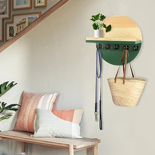 Gurfuy Key Holder for Wall with Shelf - Wood Mail Organizer and Rack with Shelf Hooks Wall Mounted for Entryway Decor Magazines Letter Storage Farmhouse Living Room Bedroom Doorway Green - color: Green