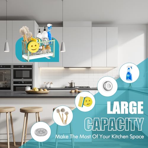 Sponge Holder for Kitchen Sink with Flexible Sink Caddy Smiley Face,2 Tier Kitchen Sink Organizer Countertop and Storage Essentials,Soap Dispenser Organize,Home Decor Accessories-Green - color: 2 Tier Green