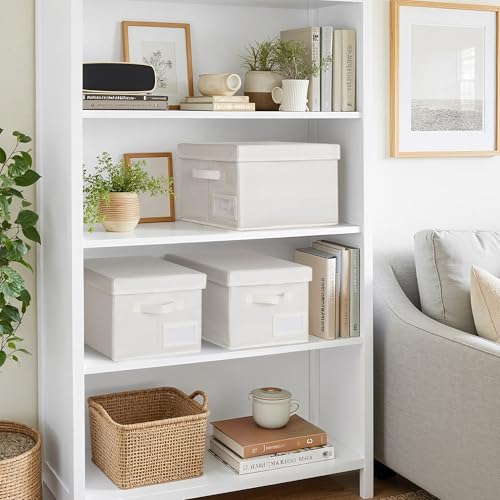GRANNY SAYS Storage Baskets for Organizing, Linen Closet Shelf Organizers and Storage Containers with Label Holder, Large Storage Bins with Lids for Bedroom, Ivory, 3-Pack - color: Ivory, size: Medium
