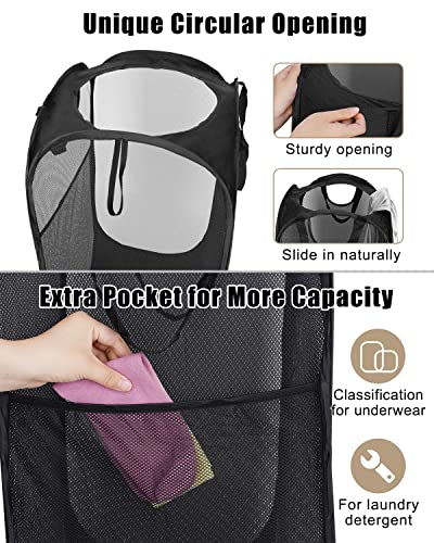 HOUSE AGAIN Mesh Popup Laundry Hamper, [Reinforced] Collapsible Laundry Basket, Foldable Pop Up Hamper with Durable Handles, Easy to Open and Fold for Dorm, Laundry Room, Bedroom, Travel, (Black) - color: Black, size: 1-Pack