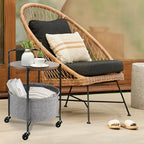 Rolling Round Metal Side Table,2-Tier Storage Side Table with Wheels,End Coffee Table with Steel Frame and Fabric Storage Basket,Cart Side Table Tray for Living Room,Bedroom,Wood Black - color: Wood Black
