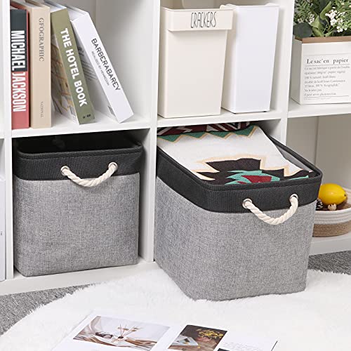 Bidtakay Fabric Storage Baskets with Handles [2-Pack] Large Canvas Organizer 16" X 11.8" X 11.8" Foldable Tall Baskets Rectangular Gift Basket Decorative Storage Bins for Closet, Home(Black&Grey) - color: Black&grey, size: 2 Pack-L-16x11.8x11.8 In