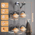 DAOYA Shower Caddy Hanging - Over Shower Head Caddy, 0.82 inch Universal with 2 Shelves, Soap Holder, Toothbrush Holder & Reusable Suction Hook, Complete Silver Bath Organizer Set - color: Silver