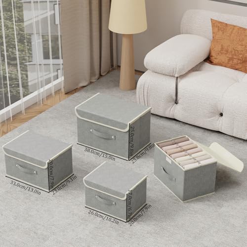 Storage Boxes, Collapsible Storage Bins with Lids, Cotton and linen cloth Storage Baskets with Handle, for Books, Closet, Bedroom, Home, 10.2x7.9x6.7 in, Grey - color: Grey, size: 10.2x7.9x6.7in(1-pack)