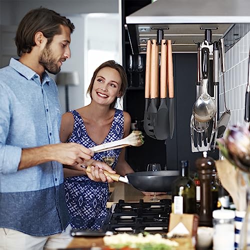 2pcs 360 °Rotation Utility Hooks,Under Cabinet Kitchen Hooks,Storage Shelf rv Must Haves,Nail Free Adhesive Kitchen Utensils Hanging Hooks for Kitchen Utensils/Tools/Towel/Knife(Black)
