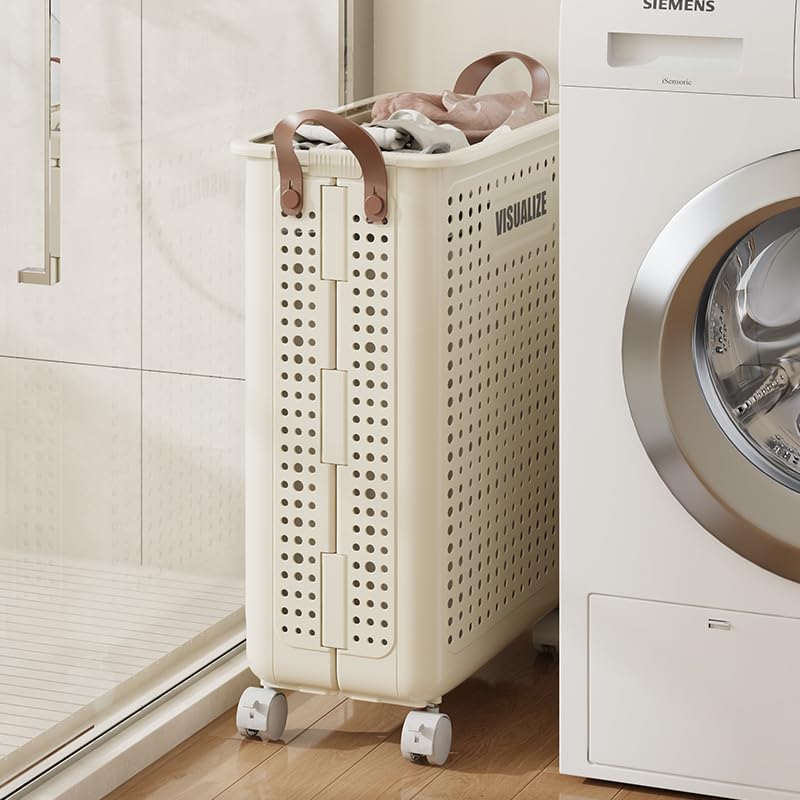 BOHOIDEE Large Foldable Laundry Hamper with Wheels and Handle, Collapsible Rolling Laundry Basket, Versatile Portable Storage Basket for Laundry/Bathroom