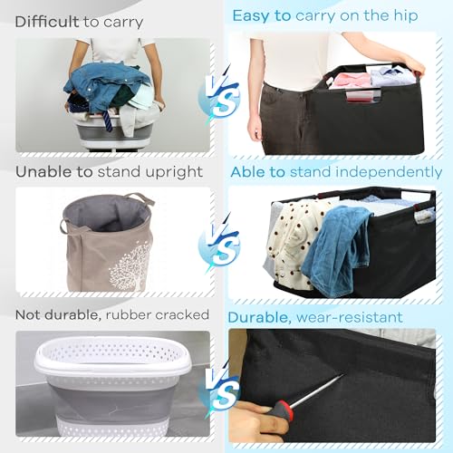Large Laundry Basket with handle 2 Pack, Laundry Room Organization, 64L Freestanding Laundry Hamper for Family, Waterproof Foldable Basket and Collapsible Tall Clothes Hamper to Easy Installation