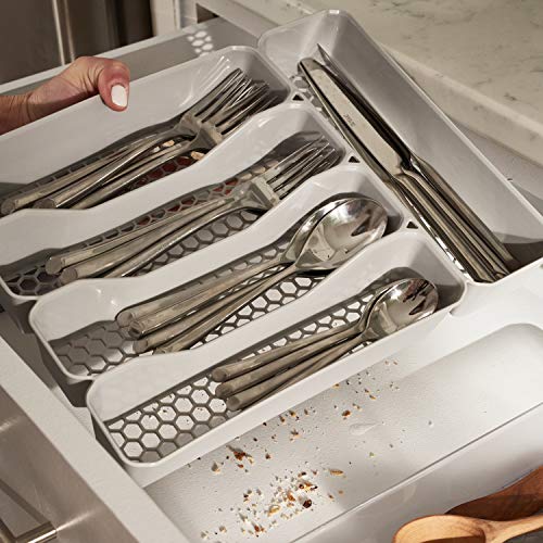 Spectrum Diversified Hexa Drawer Organizer Tray Modern Kitchen Cutlery, Utensil, Silverware Holder Caddy, 5 Dividers Cabinet Storage, 10 x 13, Clear Frost - color: Clear Frost, size: 5 Divider