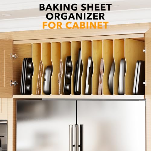 SpaceAid 10 Pack Tray Dividers for Cabinets, Bamboo Kitchen Cookie Baking Sheet Organizer for Cabinet, Vertical Pan and Trays Organizers for Pantry Storage - size: 10 Pack (23.5"D x 23.7"H)
