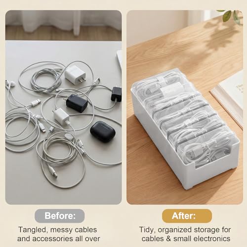 3 PCS Cable Organizer Box with 7 Clear Switch Case, Charger Cord Organizer Box for Home Office Desk Storage Accessories