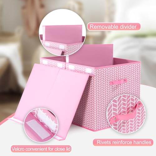 Mayniu Extra Large Toy Box Chest with Dividers, 120L Sturdy Toy Storage Organizer Bin Boxes Basket for Kids, Boys, Girls, Living Room, Nursery, Bedroom, Playroom (26"x17" x17", Pink) - color: Extra Large Pink