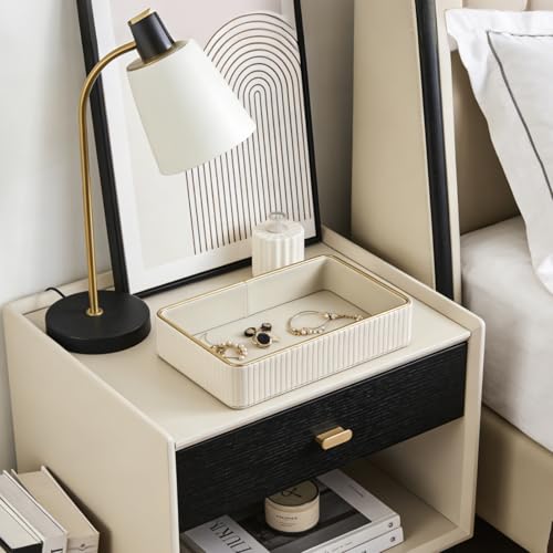 PU Leather Valet Tray,Desk Organizer Tray Nightstand Organizer Trinket Dish Storage Key Bowl Decorative Trays for Phone Wallet Jewelry Watch,Bathroom Bedroom Perfume Vanity Trays,Beige - color: Beige