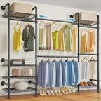 Timate F3 Medium Wall Mounted Clothes rack Expandable Closet, Industrial Pipe Clothing Rack for Hanging Clothes, Heavy Duty Clothes Rack with Shelves, Garment Rack Wall Closet System Black Pipe Closet - color: Black, size: F3 Medium