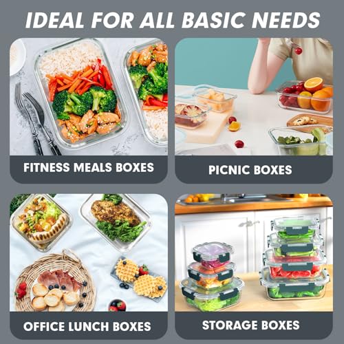 VERONES 30 Pieces Glass Meal Prep Containers Set, Stackable Glass Food Storage Containers with Lids-Airtight Lunch Containers，for Microwave, Oven, Freezer & Dishwasher,Grey - color: Gray