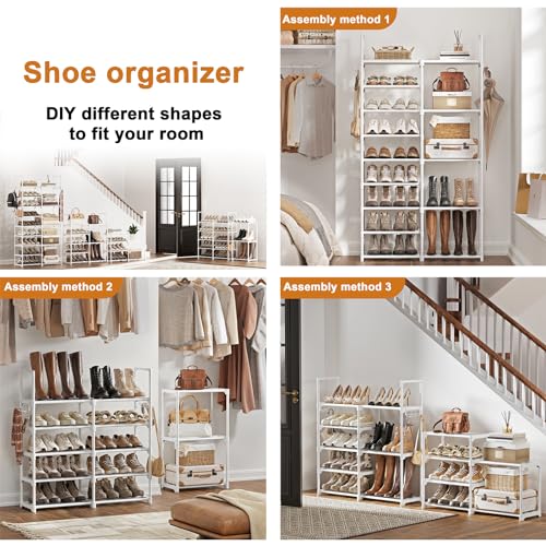 WOWLIVE 9 Tiers White Shoe Rack for Closet Shoe Rack Storage Organizer for Entryway 30-35 Pairs Stackable Shoe Shelf for Front Entrance Metal Pipes with Plastic Connectors - color: White, size: 2 Row 9 Tier