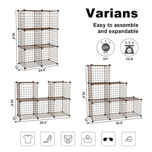 C&AHOME Wire Cube Storage, 6 - Cube Organizer Metal C Grids, Modular Shelves Units, Closet Organizer, Ideal for Home, Office, Living Room, 36.6”L x 12.4”W 36.6”H, Brown UWCS3006R - color: Brown, size: 6 Cube